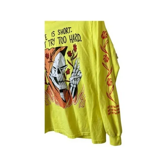 Crocodile Jackson Skeleton LS Tee Fluorescent Yellow Life Short Don't Try Hard - Picture 2 of 2